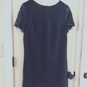 JUDE CONNALLY Dress Mesh Cutout Scallop Lace Navy Blue Shift Made in USA Medium